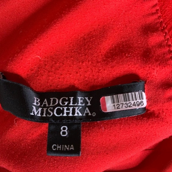 Badgley‎ Mischka Deep Red V-Neck Faux Wrap Gown - Picture 5 of 9